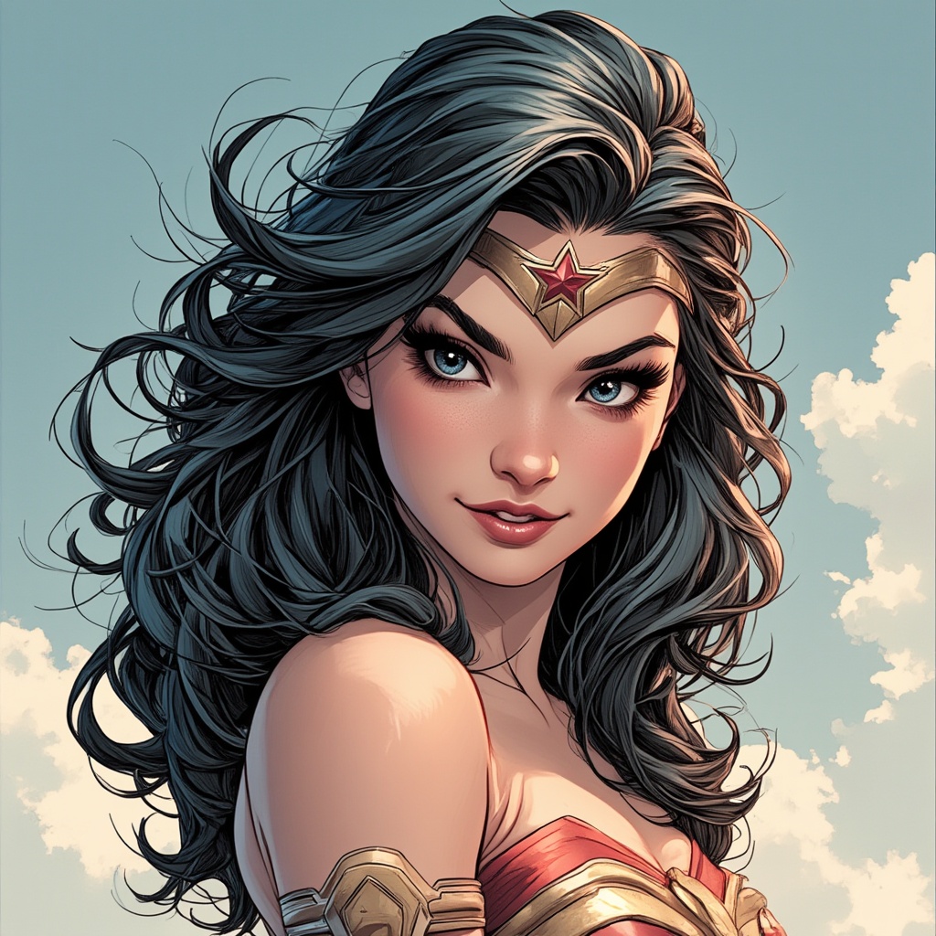 Portrait of Wonder Woman,  smiling,  pop-art style. on Tensor.Art
