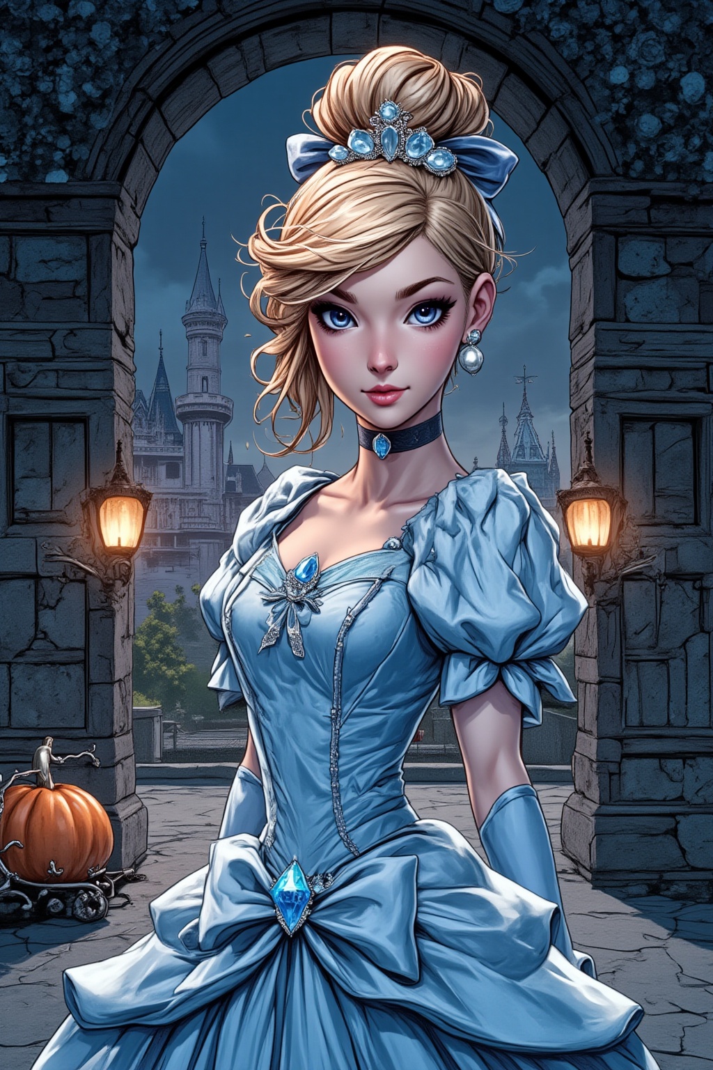 Cinderella,  a girl with golden hair,  blue eyes on Tensor.Art