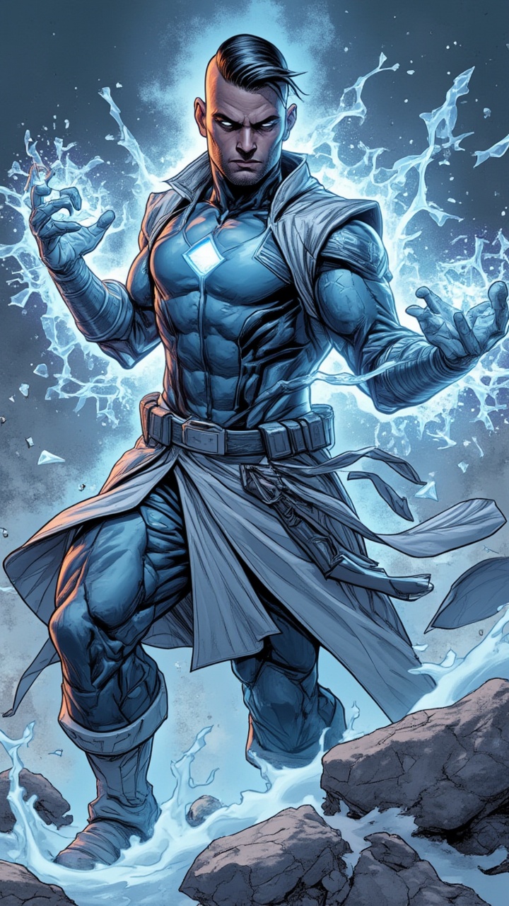 Handsome man with ice power,  marvel comic style,  PTAIWcomic on Tensor.Art