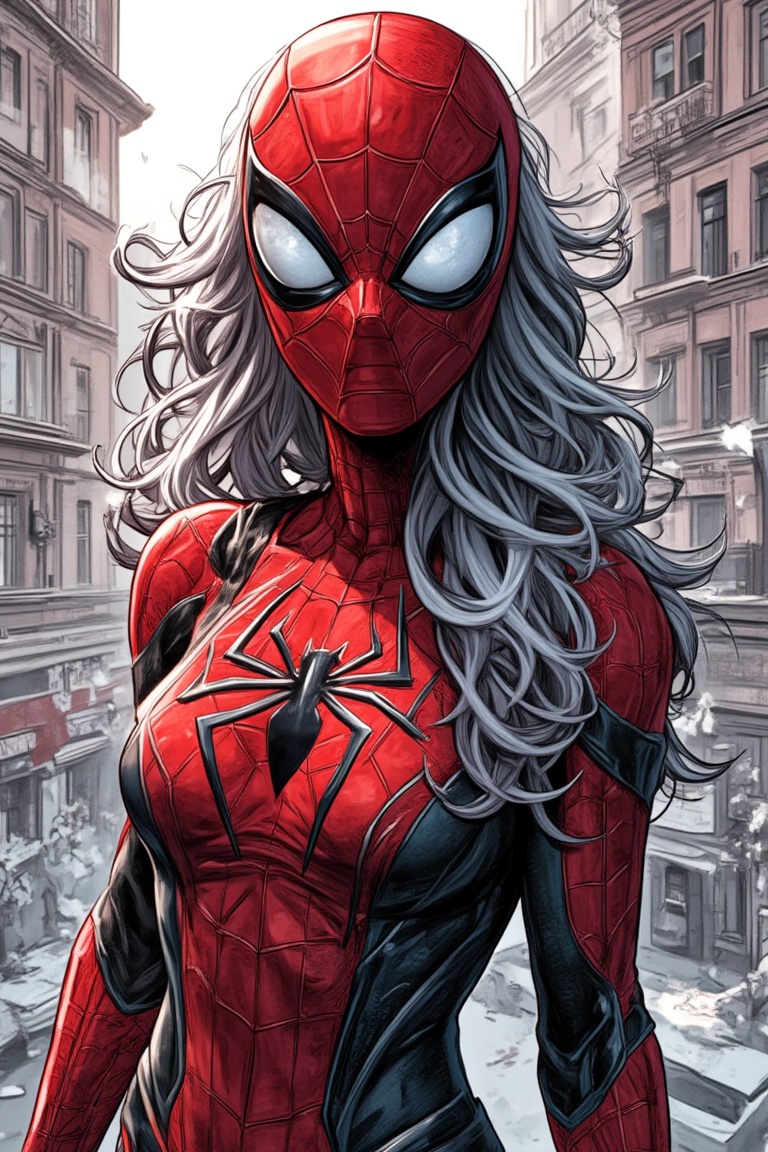 Spider girl,  red and white,  PTAIWcomic on Tensor.Art