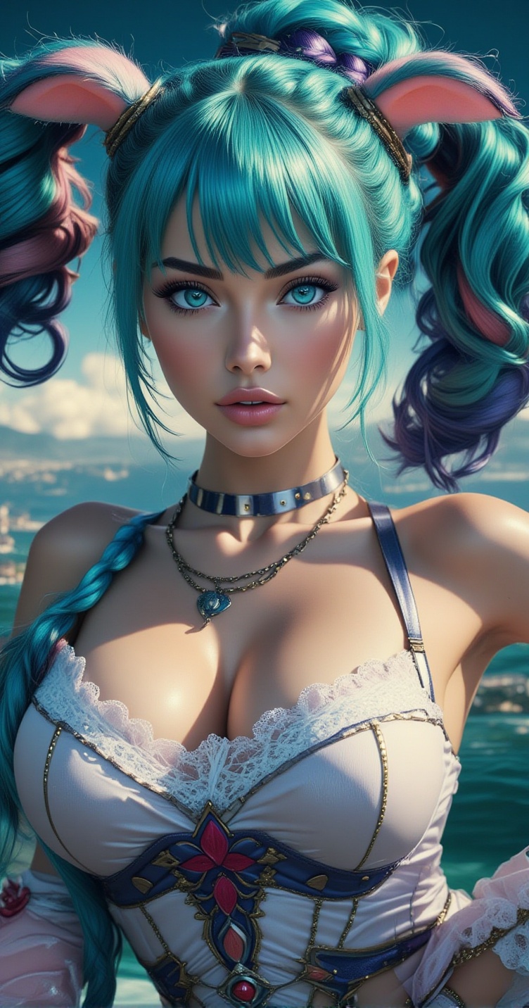 female dressed as Aqua of Konosuba Anime-realistic,  (((full body visible))),  looking at viewer on Tensor.Art