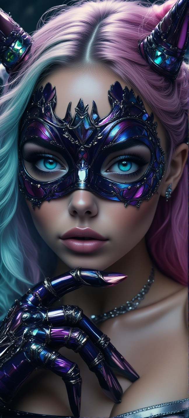 create a hyperrealistic image of A Elf wearing an elaborate,  futuristic,  and gothic mask with large on Tensor.Art
