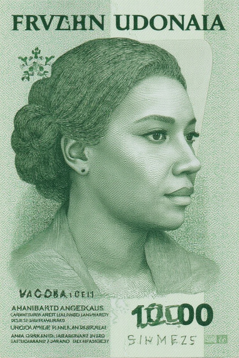 idr_rupiah,  money engraving,  portrait of african woman in green tone on Tensor.Art