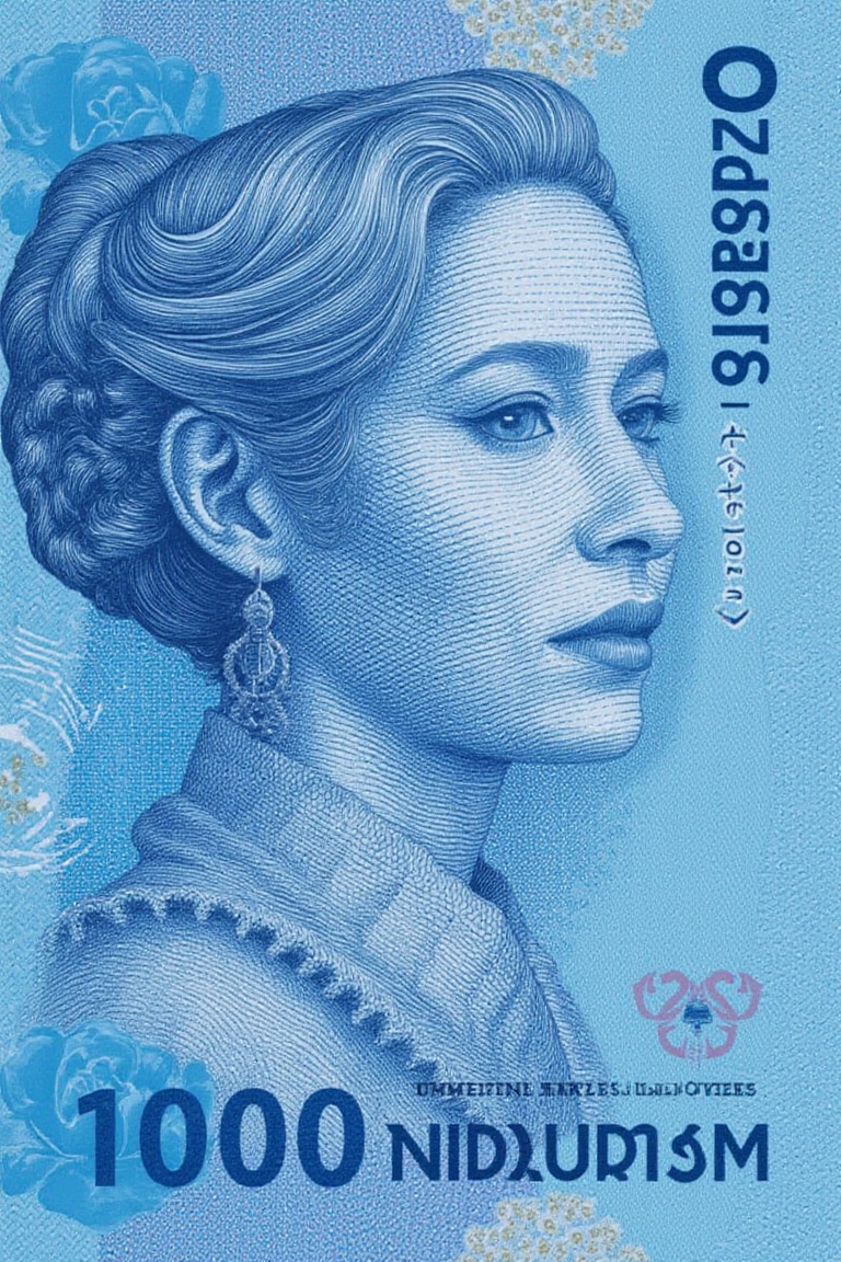idr_rupiah,  money engraving style of beautiful woman in blue tone on Tensor.Art