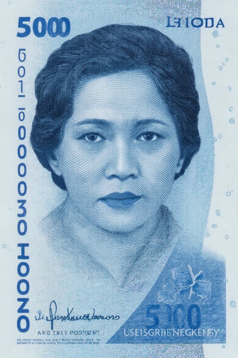 idr_rupiah,  money engraving,  portrait of asian woman in blue tone on Tensor.Art