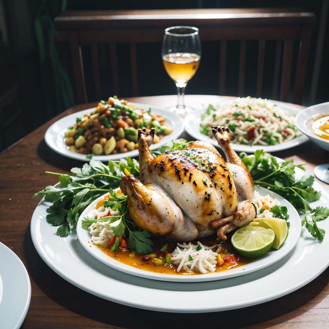(Roast Chicken),Sauces,Delicious and rich food,Chinese theme,decorate,still life,no humans,food photography,unique perspective,(((fire))),((close-up)),((blurry)),Highly detailed,(ultra-detailed),(best quality,masterpiece:1.5),<lora:QX:0.7>,qx,