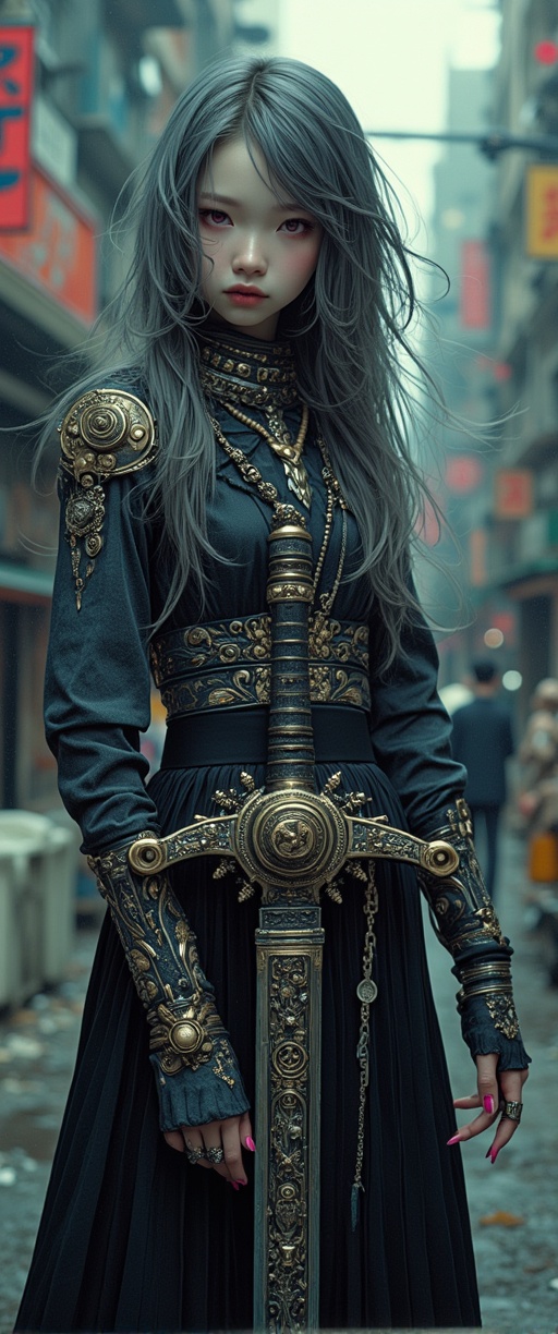 A stunning masterpiece of a photograph captures the essence of Xianji subculture. The subject,  a young woman with long,...