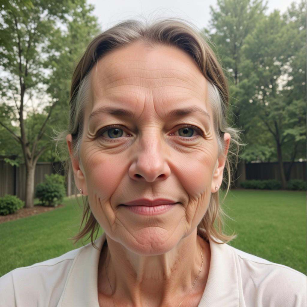 This is a high-resolution photograph of an elderly woman with a light skin tone,  likely Caucasian,  captured outdoors. Sh...