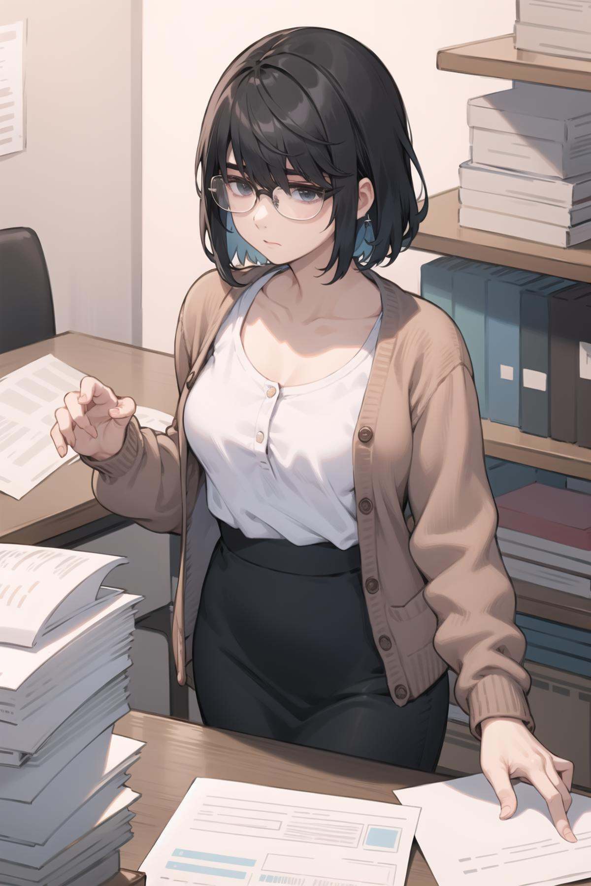 shirosakisaori,  glasses,  cardigan on Tensor.Art