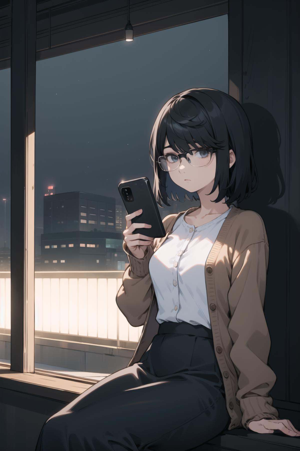 shirosakisaori,  glasses,  cardigan on Tensor.Art