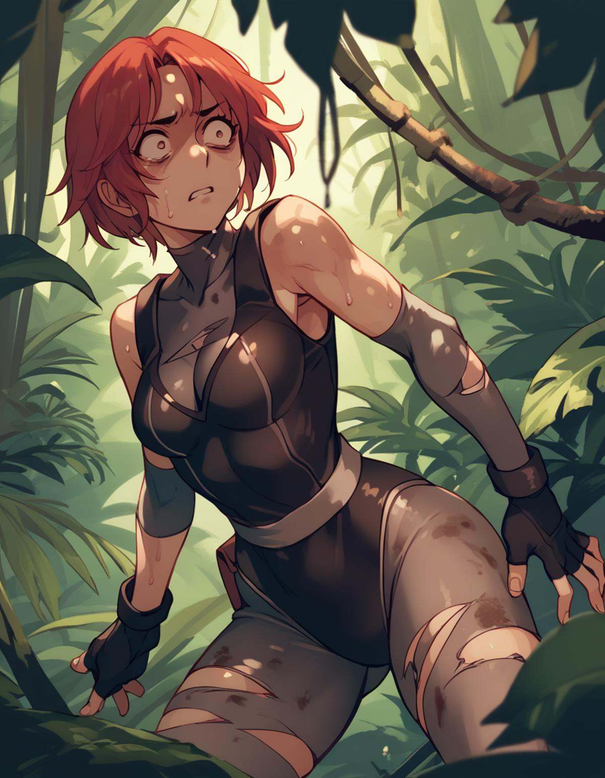 regina,  bodysuit under clothes,  fingerless gloves on Tensor.Art