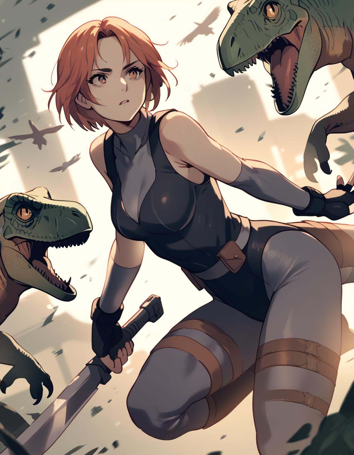 regina,  bodysuit under clothes,  fingerless gloves on Tensor.Art