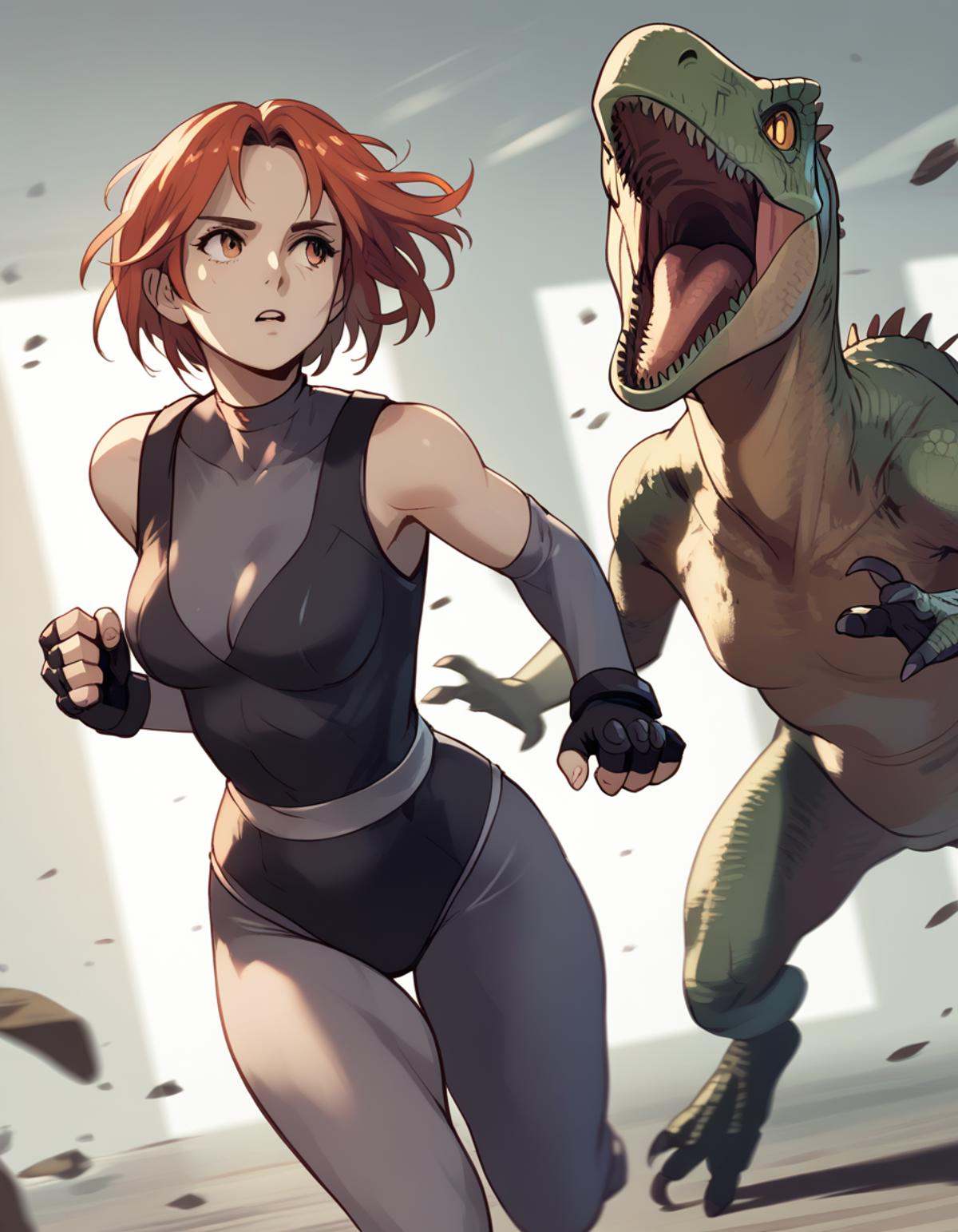 regina,  bodysuit under clothes,  fingerless gloves on Tensor.Art