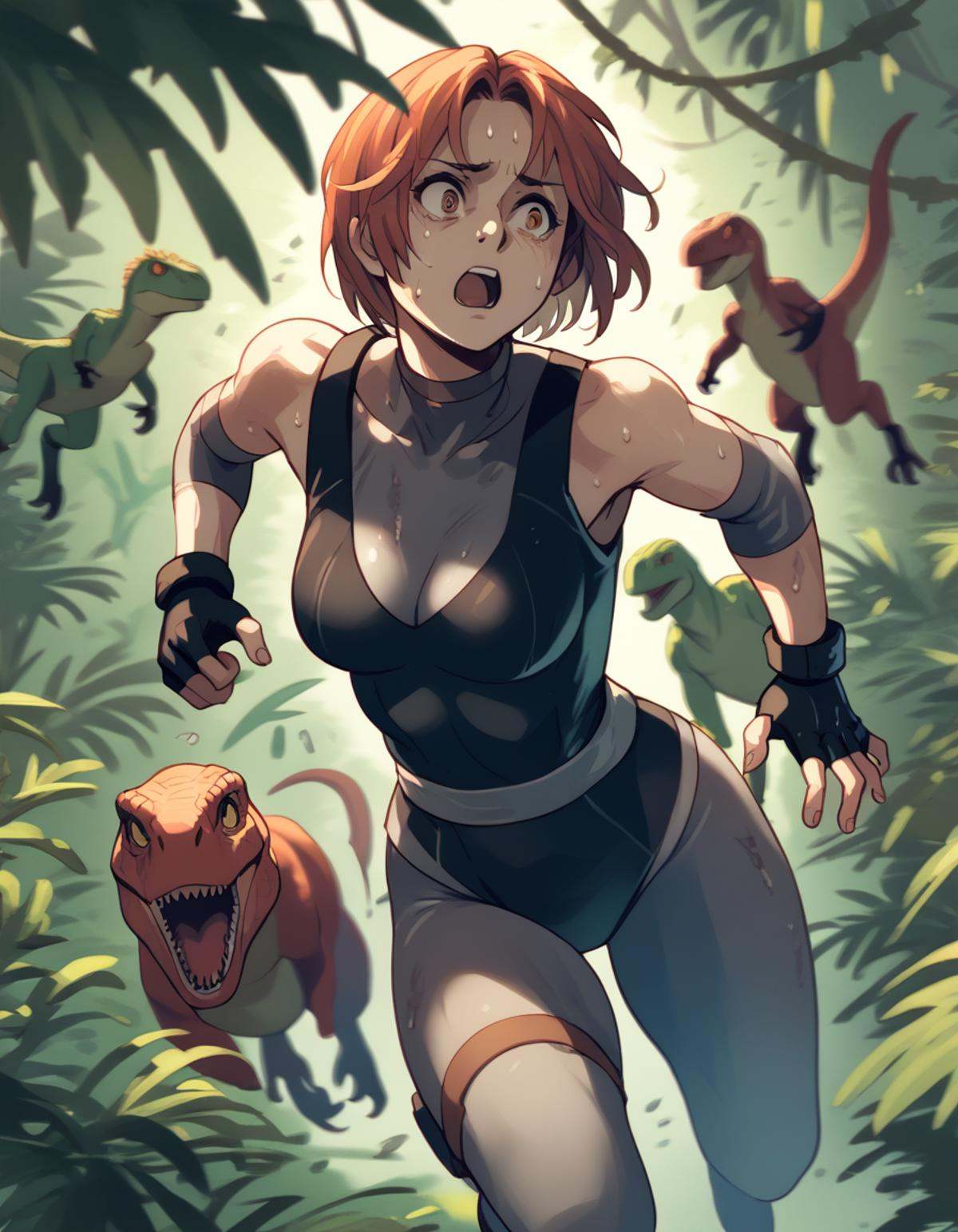 regina,  bodysuit under clothes,  fingerless gloves on Tensor.Art