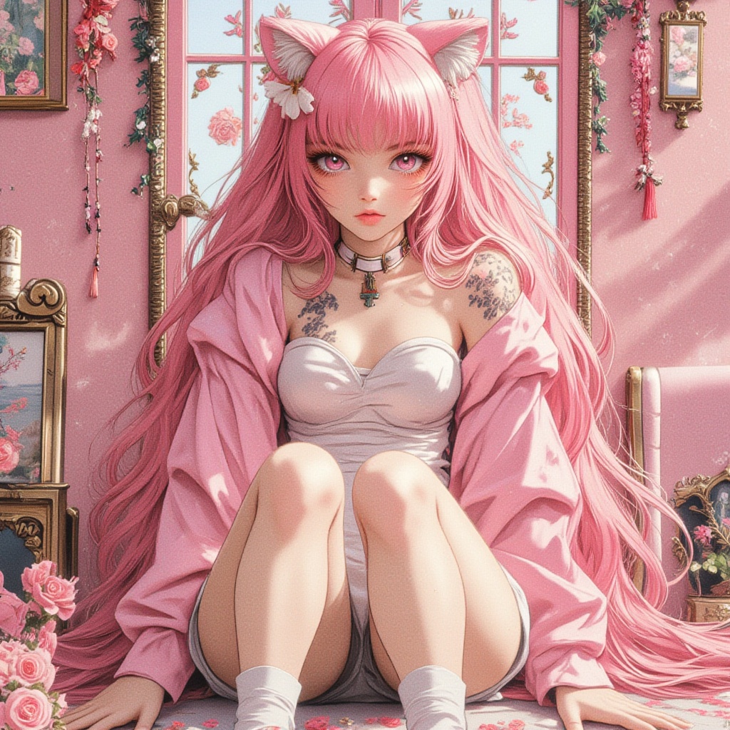 cute,  adorable,  pink hair on Tensor.Art
