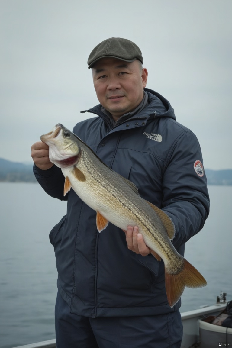 1man,a chinese middle-aged men,he is fishing,mature male