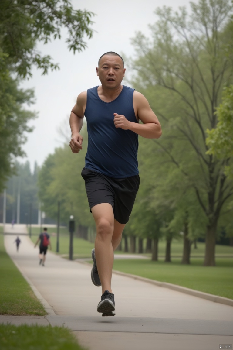 1man,A man is running in a park in the city,singlet