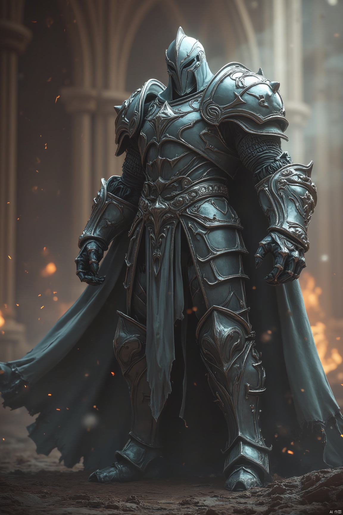 flat, low contrast, oversaturated, underexposed, overexposed, blurred, noisy, fierce, strong, silver armor