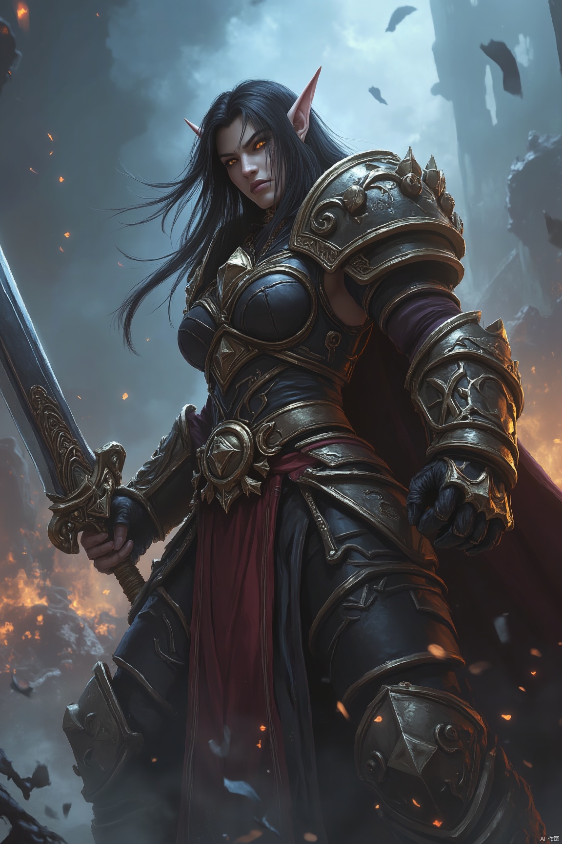 World of Warcraft, human, female warrior, sword, armor, dynamic pose