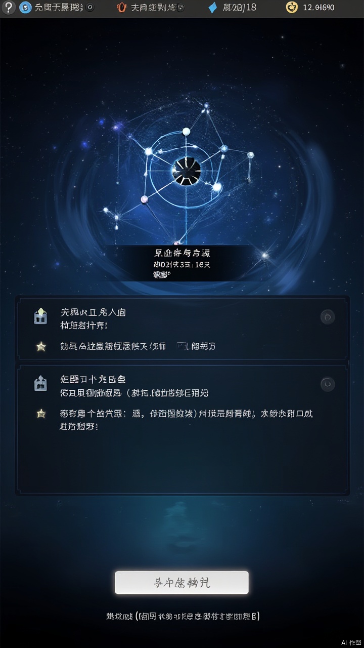 ash,The background is the mysterious ink star world, in which the dazzling ink stars and flowing interstellar dust float, the central display of activity information and countdown. The countdown is presented in the form of ink constellations in which ink stars twinkle and time spins in the center of the constellation. The task progress bar is designed as the track of interstellar ink, and the ink track is constantly flowing between the stars to dynamically show the progress. The reward icon is like a treasure hidden in the nebula, and the ink halo makes it brighter. The button at the bottom is designed as a glowing star rune, which spreads out like ink ripples when clicked
