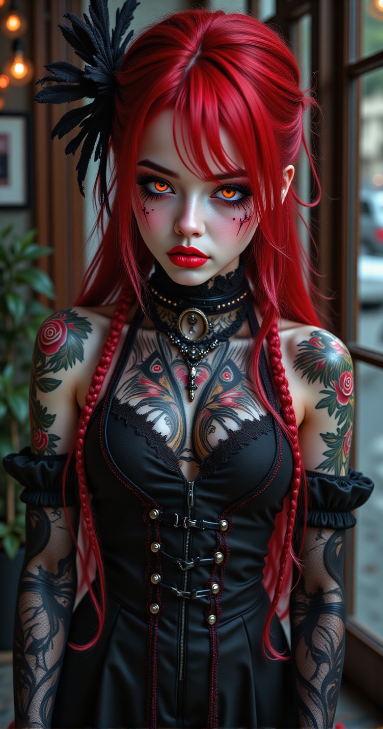 An intricately adorned Gothic Trixie,  embodying a fusion of cybergoth,  midwest gothic on Tensor.Art
