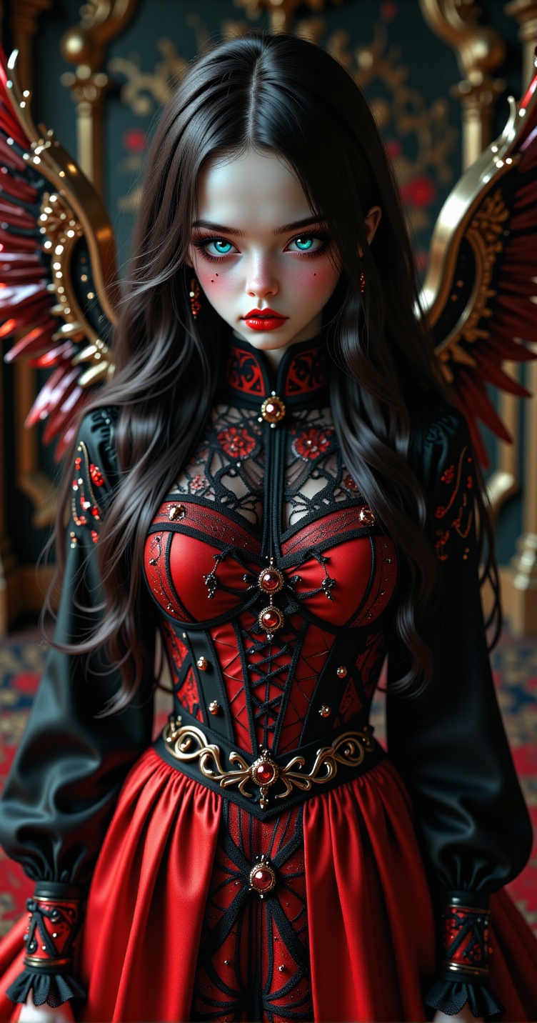 A world where the elegance of a bygone era meets the precision of mechanical innovation,  The Gothic girl、Standing as a li...