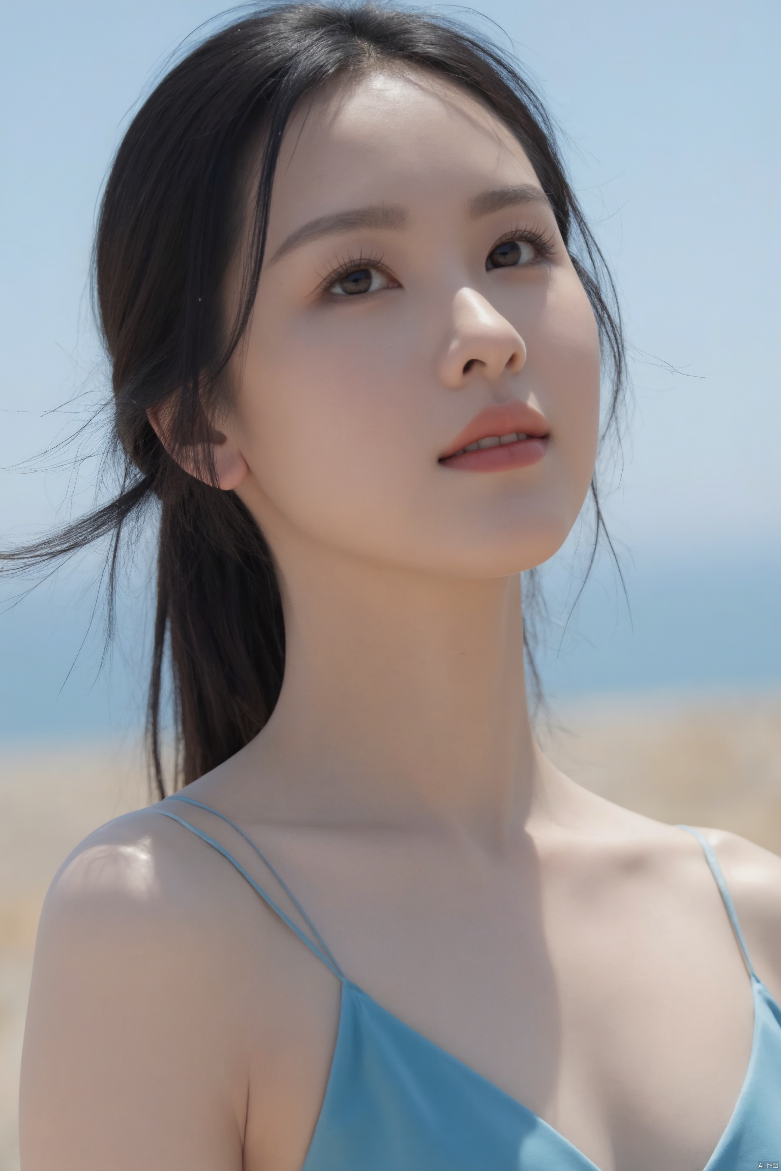 tianhai girl,photograph,A beautiful 18-year-old Chinese girl cloth a blue one piece On the beach again ,Looking at you with affectionate eyes,exuding the atmosphere of youth and loneliness,film stock,realism,realistic emotions,realistic light and dark relationships,realistic light and shadows,extreme details,realistic skin conditions,8K ultra-high definition,award-winning photography,masterpiece,best quality,



