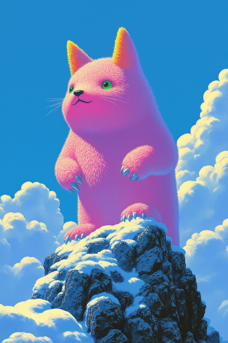 A mythical dog in the style of m1st1c,  standing on top of a snowy moutain,  with snow on Tensor.Art