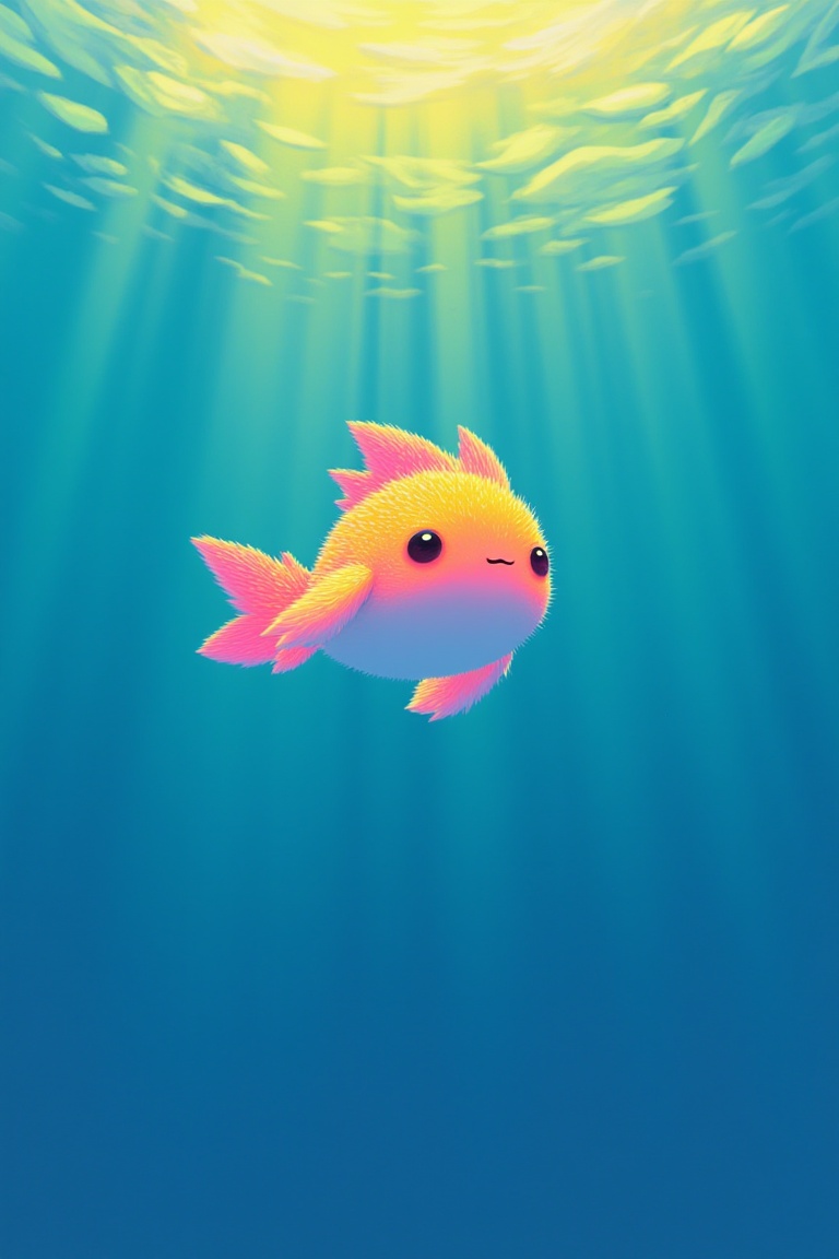A whimsical aquatic sprite,  bathed in a warm glow of sunlight filtering through the rippling water's surface,  playfully...