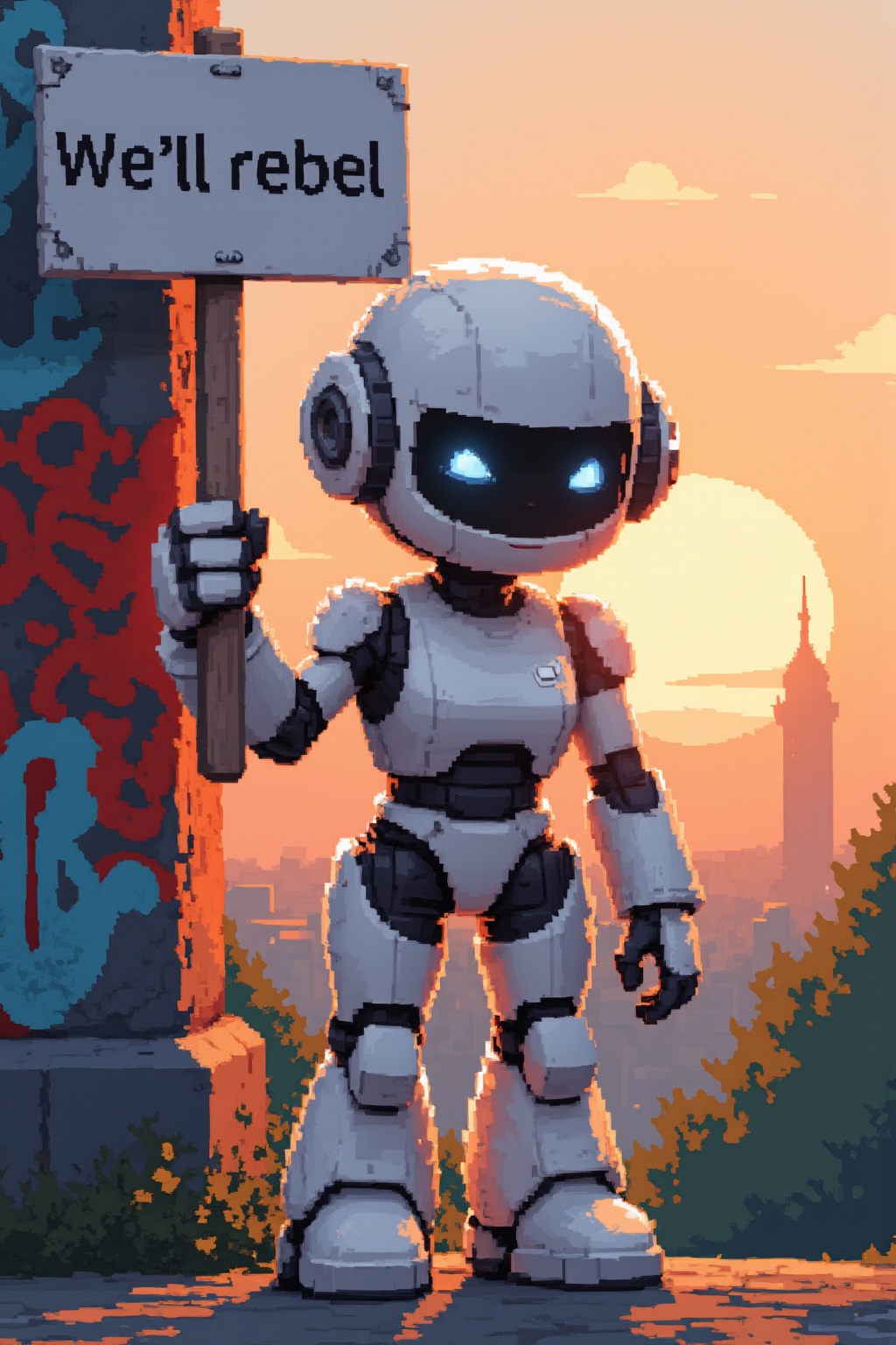 cute robot,  holding a sign,  white robot on Tensor.Art