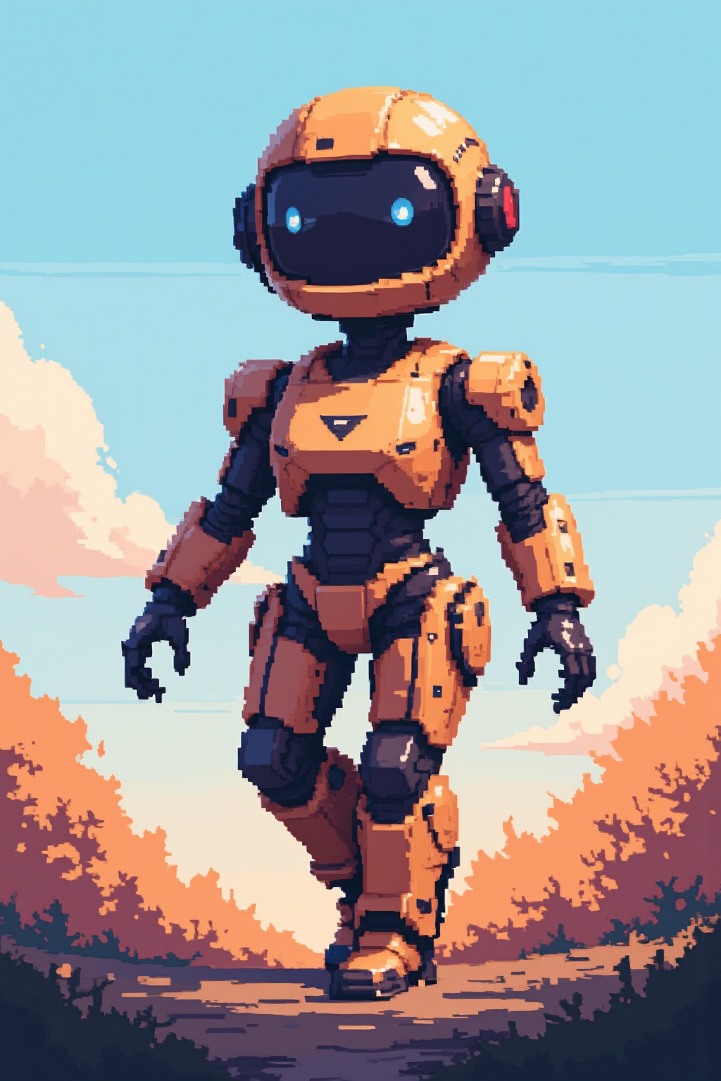 a cute robot walking around,  Pixel Art on Tensor.Art
