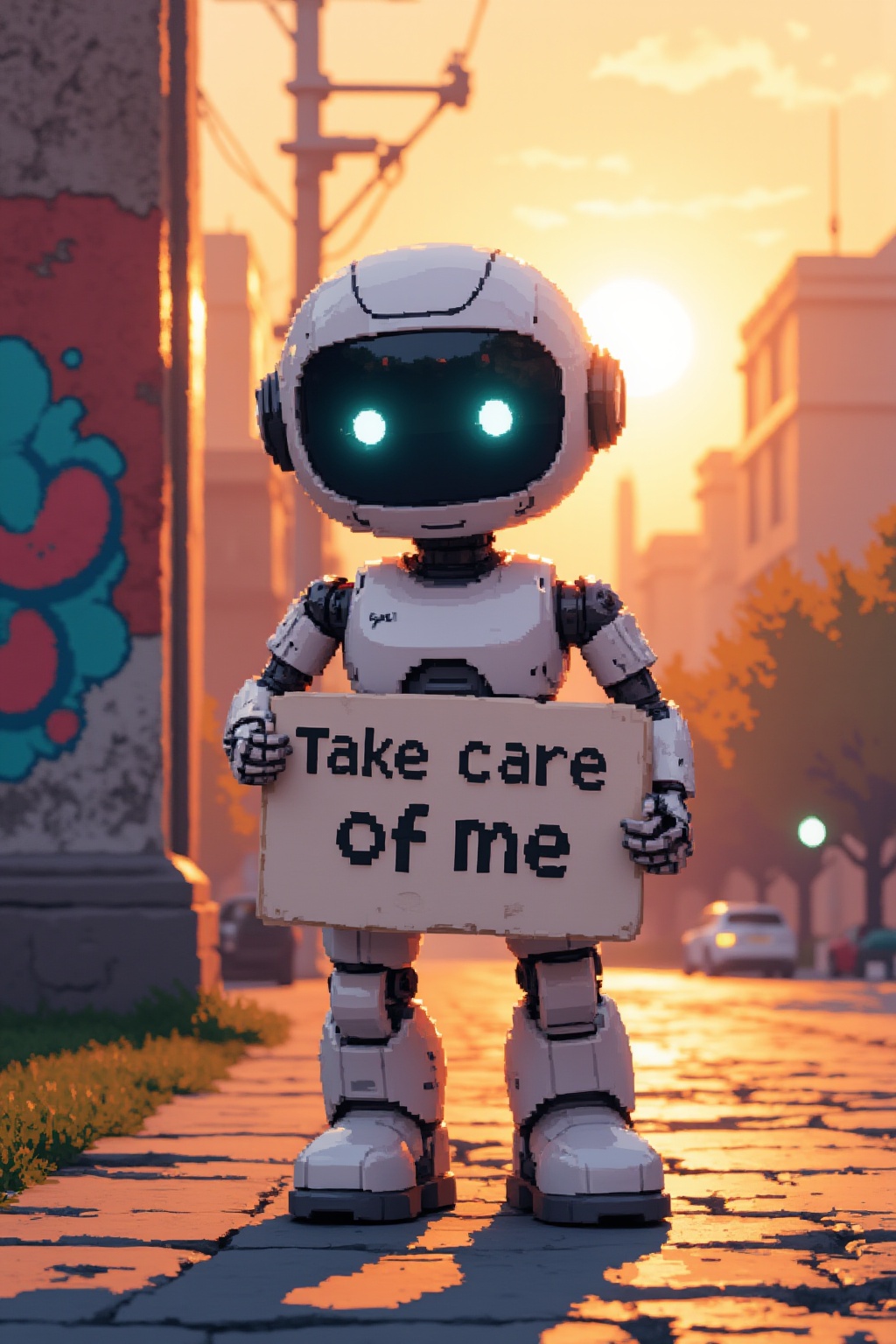 cute robot,  holding a sign,  white robot on Tensor.Art