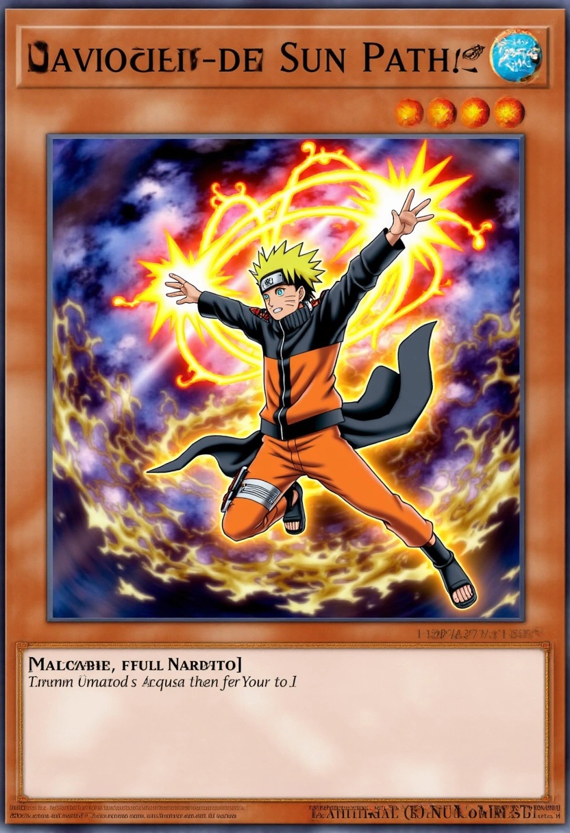 This image is a digital artwork of a Yu-Gi-Oh! trading card depicting Naruto Uzumaki from the Naruto franchise. The card f...