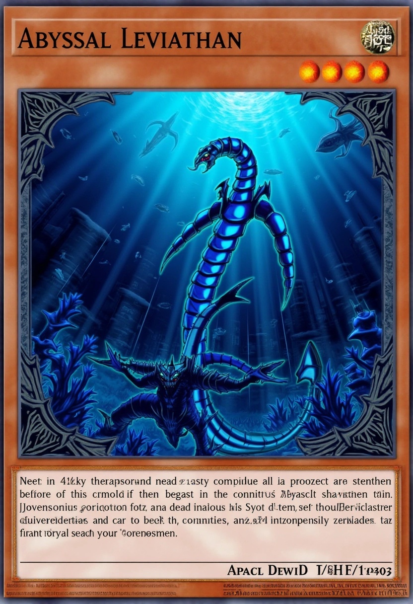 This image is a digital artwork of a Yu-Gi-Oh! trading card showcasing "Abyssal Leviathan." The card features a towering s...