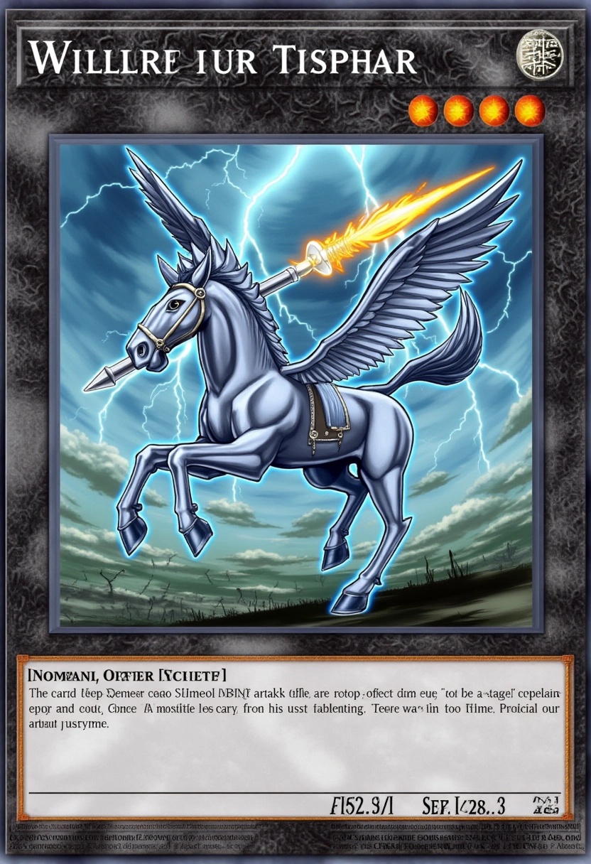 A fierce,  winged centaur charges through a stormy battlefield,  its muscular horse body galloping at lightning speed. Its...
