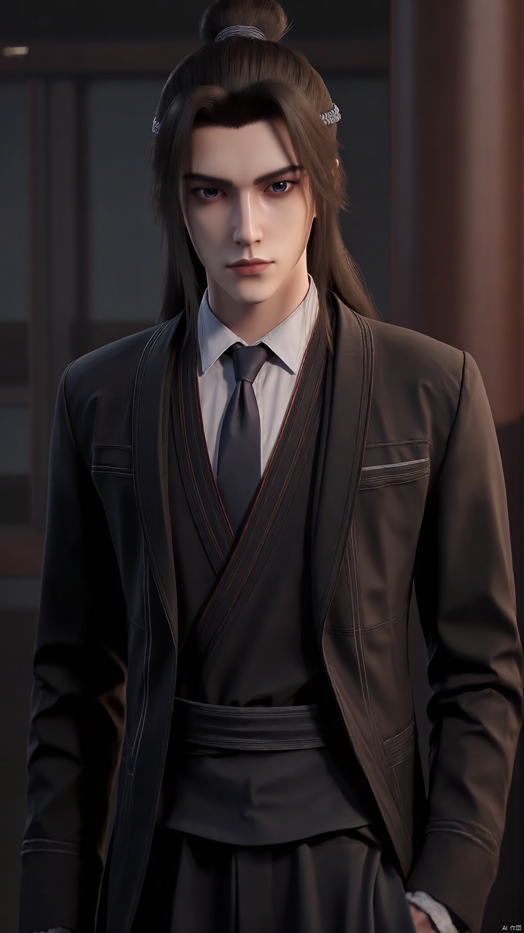 Suit,solid color background,masterpiece,best quality,finely detail,highres,8k,beautiful and aesthetic,