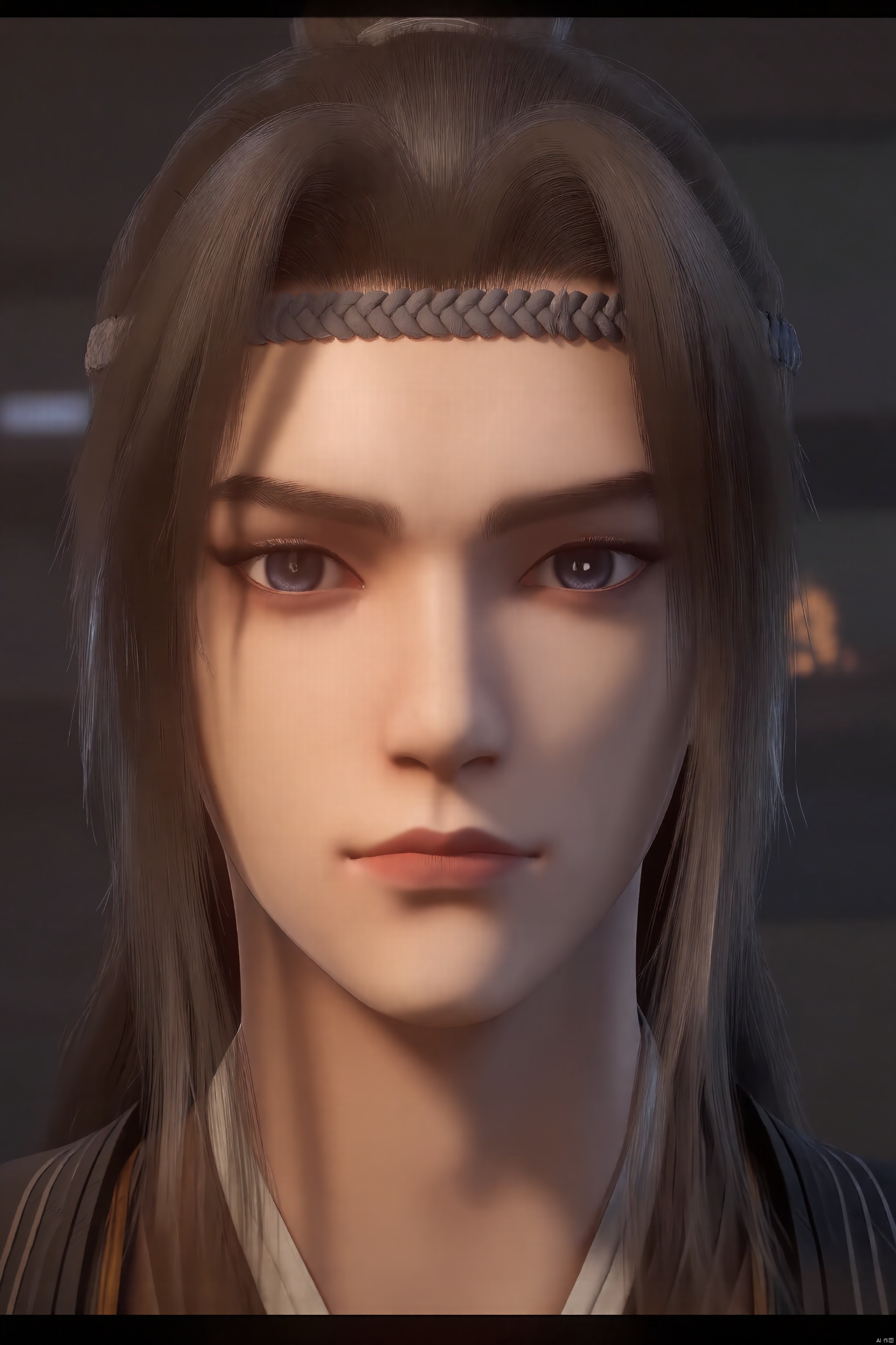 solo, portrait, realistic, looking at viewer, closed mouth, brown hair, heterochromia, 1boy, lips, male focus, blonde hair
