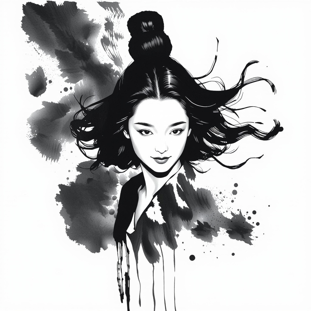 1 danceing girl face is photorealism ,  with (Goden / black) hair and a beautiful smile. (((Ink Playing))) on Tensor.Art