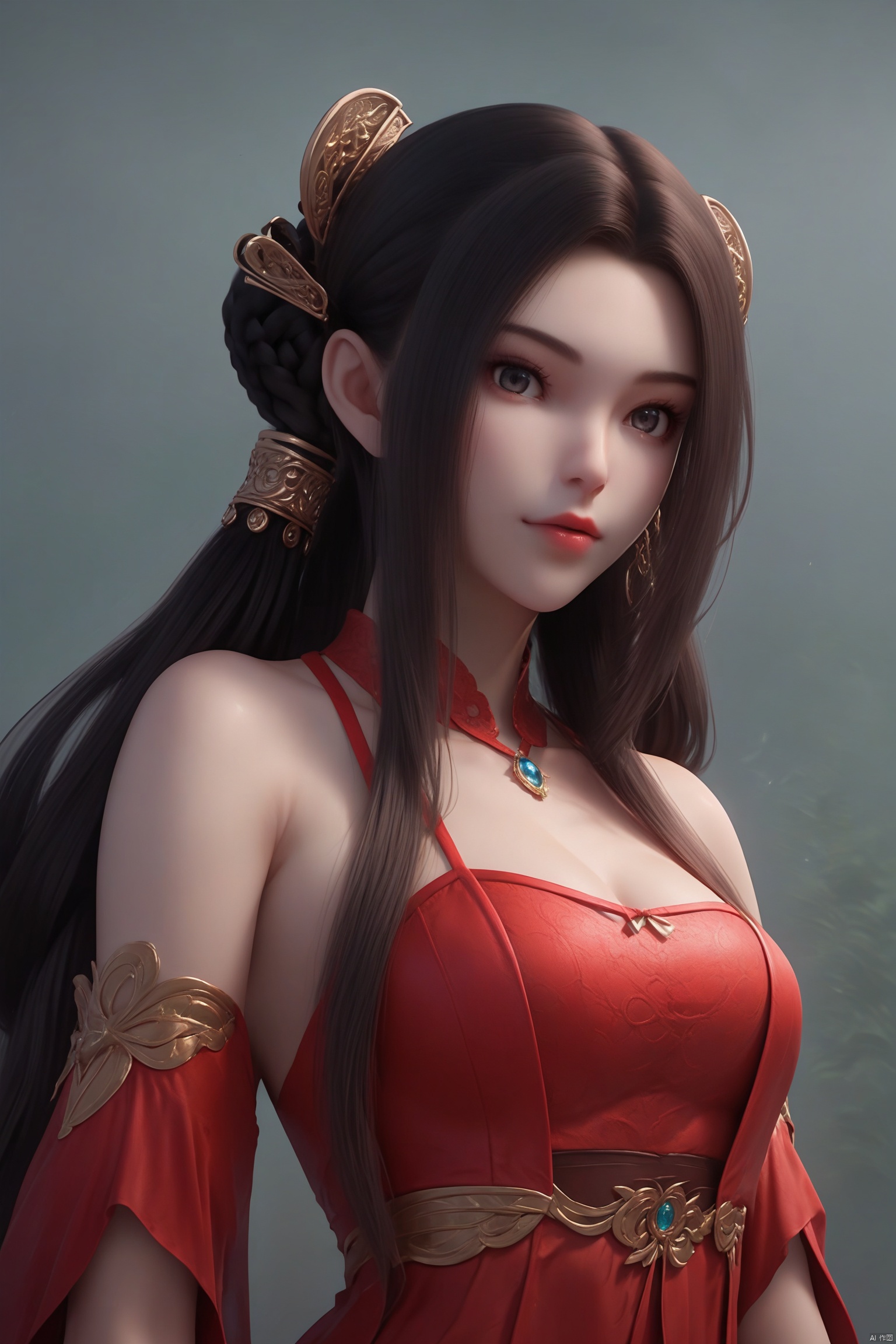 score_9,score_8_up,score_7_up,source_anime,1girl, solo,looking at viewer, hair ornament,red dress, 