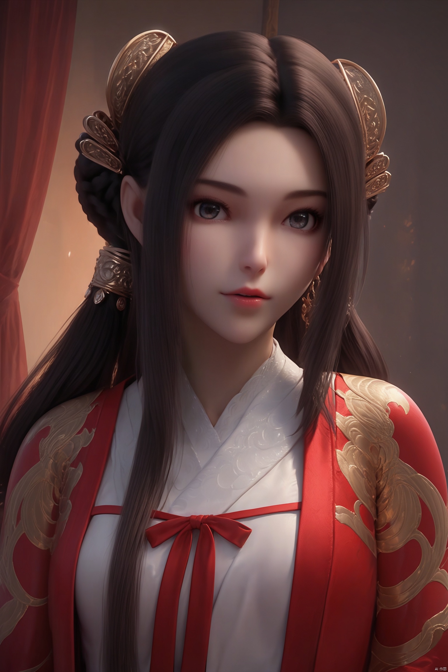 score_9,score_8_up,score_7_up,source_anime,1girl, solo,looking at viewer, hair ornament,red dress, 