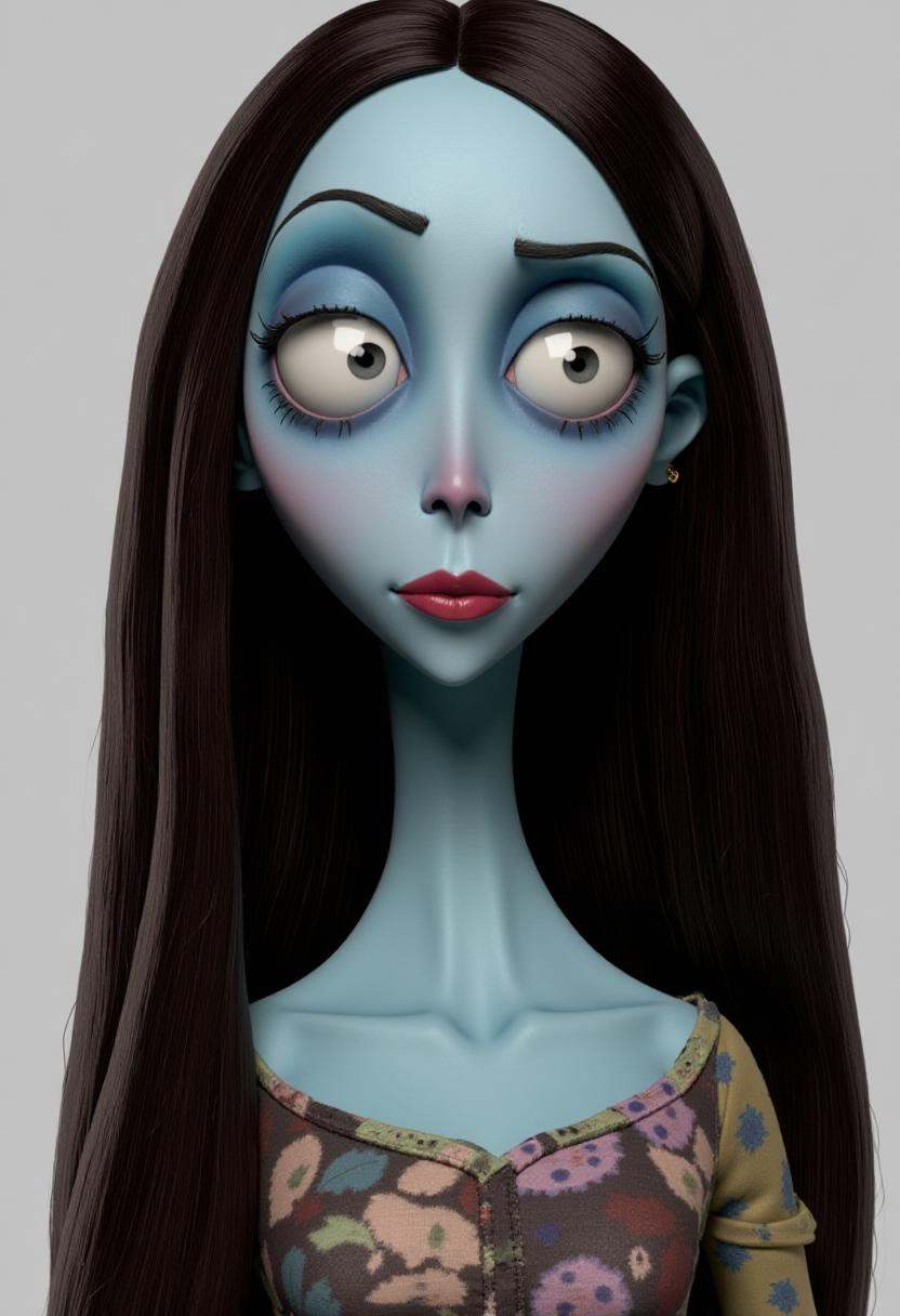 tburton_style,  a rag doll-like woman with a pale blue,  almost white on Tensor.Art