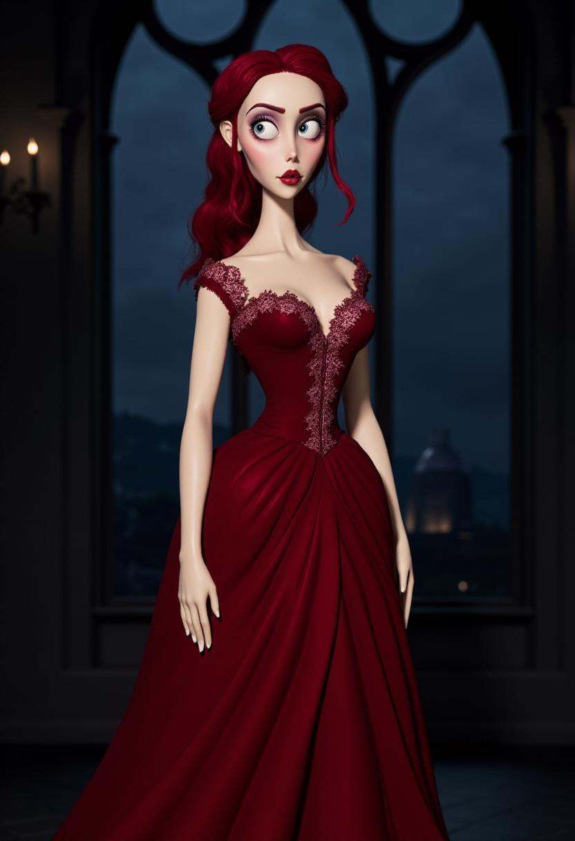 tburton_style,  a stylized,  gothic-inspired character. The subject is a pale-skinned on Tensor.Art