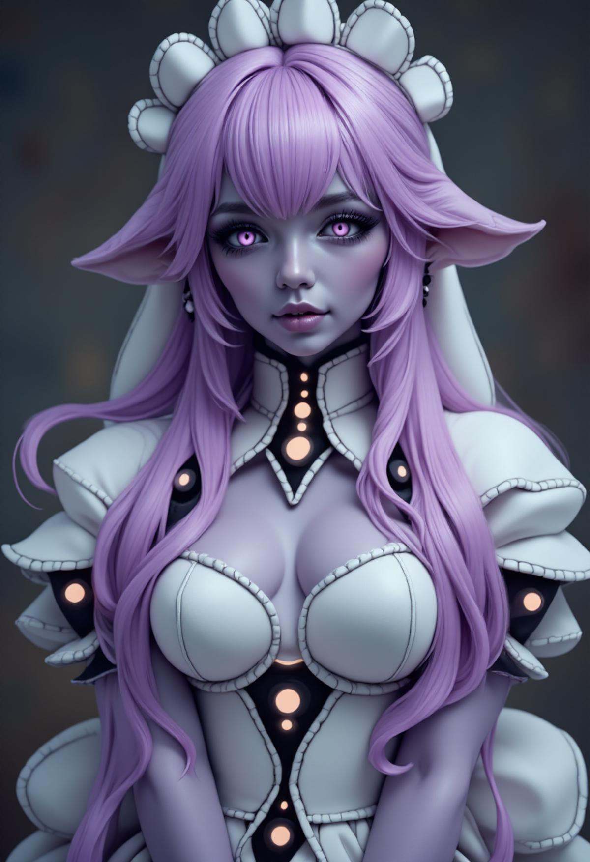 A dslr photograph of Shogg0th wearing her maid headdress,  lavender colored skin,  realistic on Tensor.Art