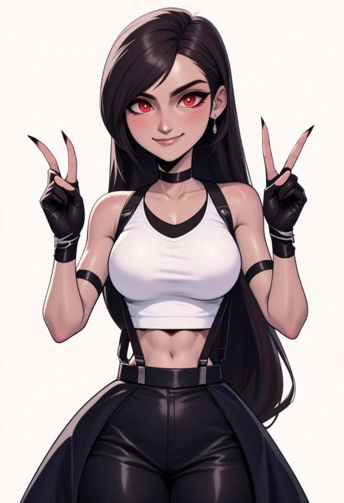 Tifalockhart wearing a white crop top,  suspenders,  black skirt on Tensor.Art