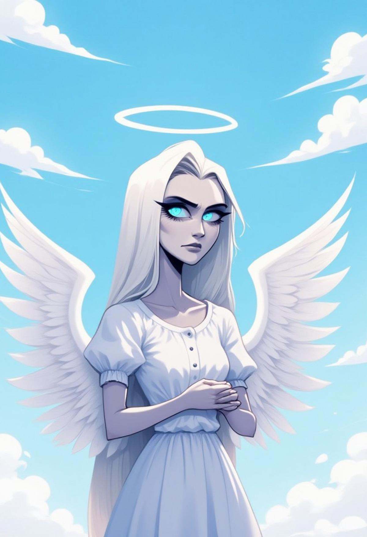 (hhstyle),  a woman who is an angel with white angel wings,  blue eyes on Tensor.Art