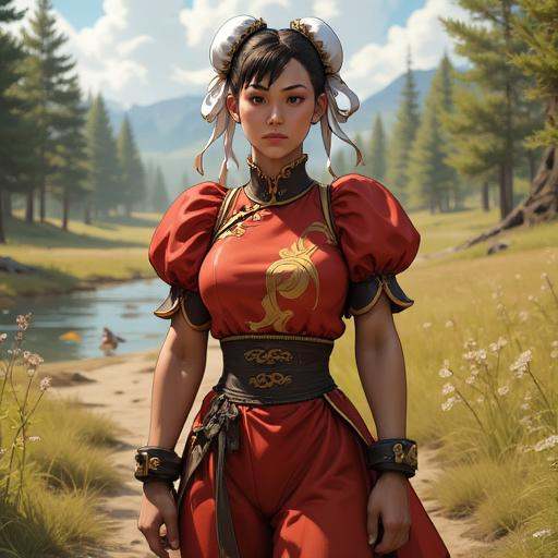 A semi-realistic cowboy shot picture of Chunli in a nature background. on Tensor.Art