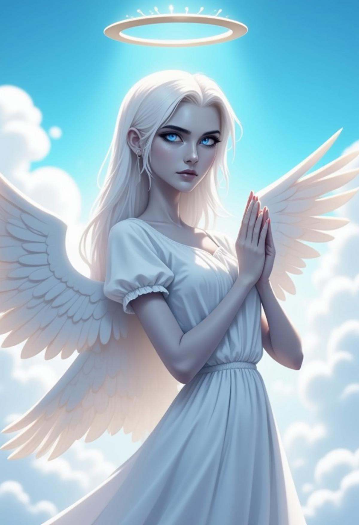 (hhstyle),  a woman who is an angel with white angel wings,  blue eyes on Tensor.Art