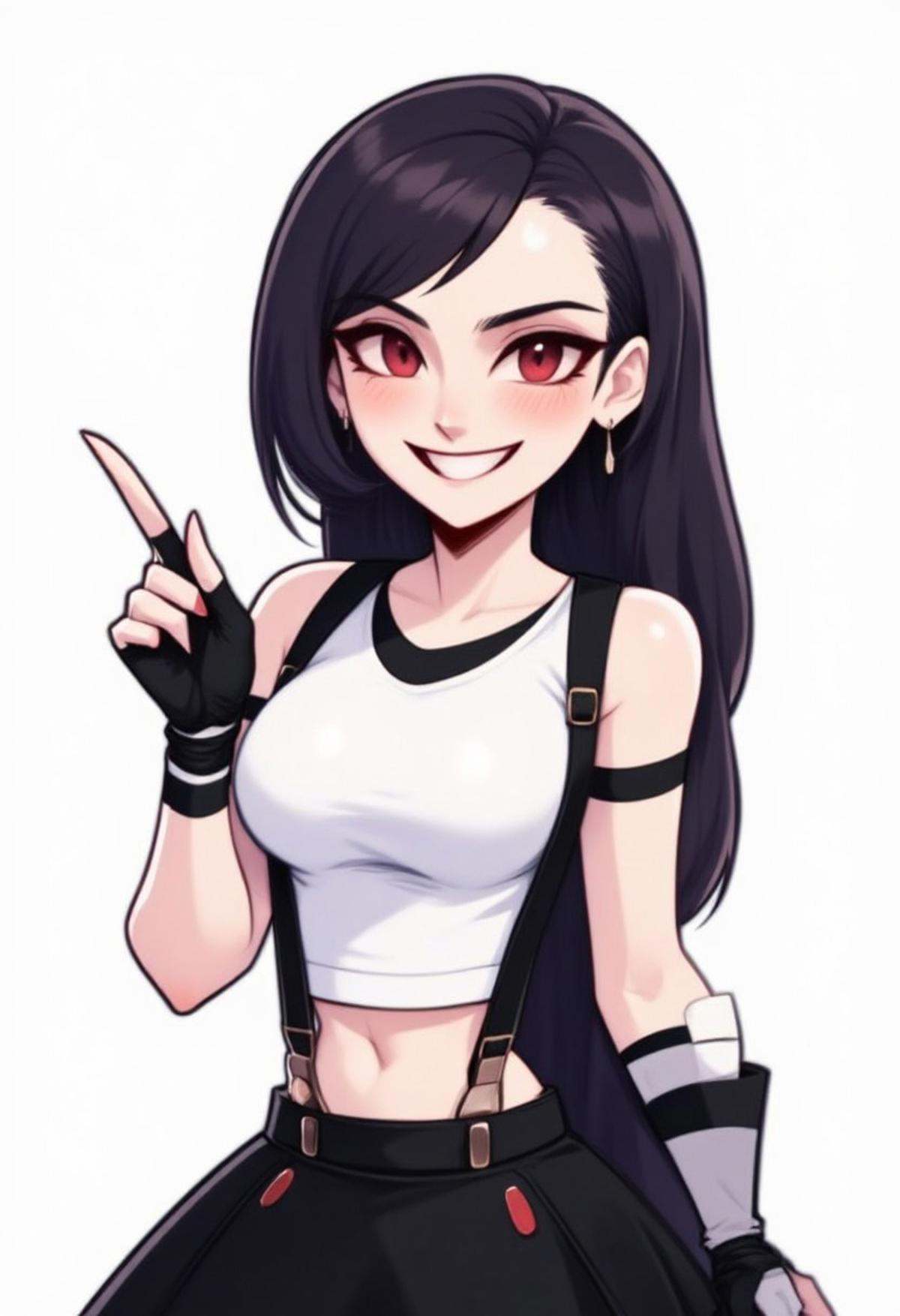 Tifalockhart wearing a white crop top,  suspenders,  black skirt on Tensor.Art