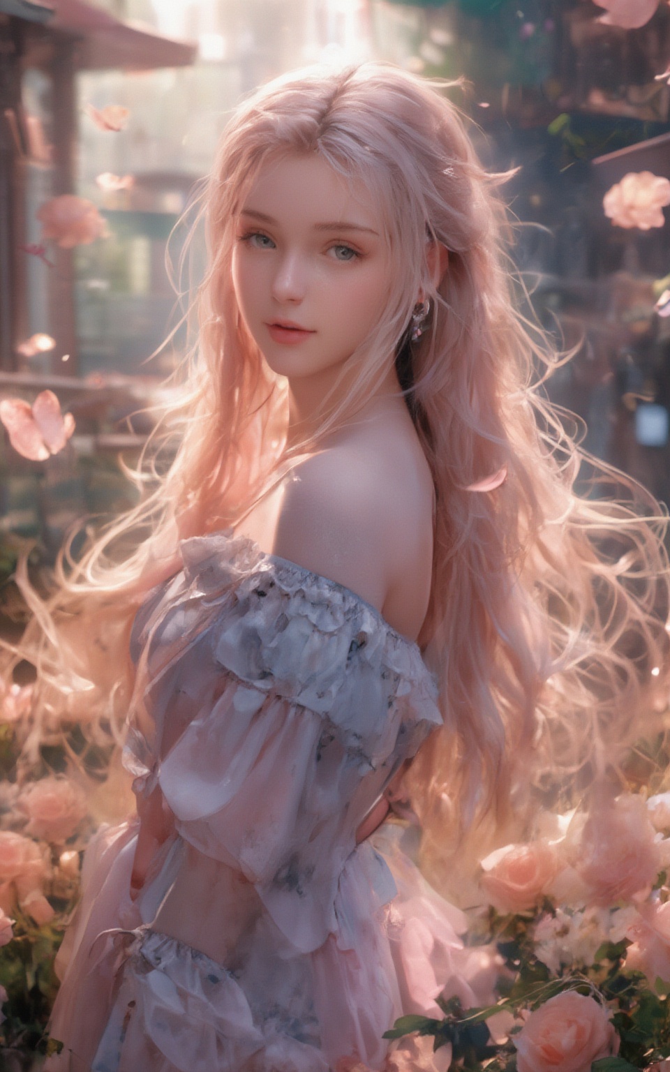 adorable,  charming,  and life-like anime girl. She should have long wavy hair in pastel colors on Tensor.Art