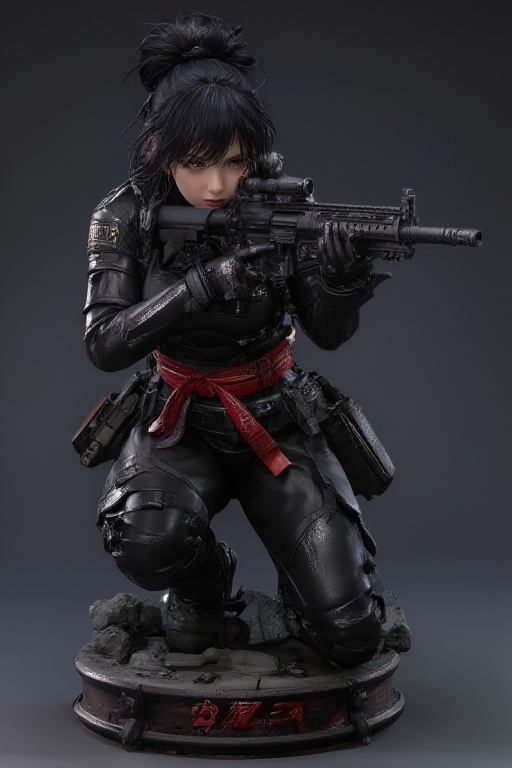 Resin action figure about a very beautiful girl,  black hair,  elegant hair bun on Tensor.Art